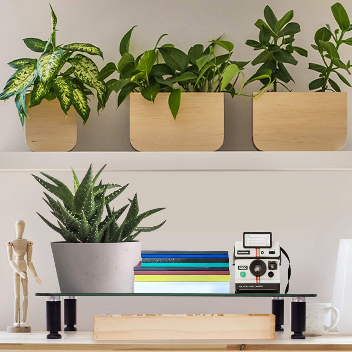 Zoomgoods Monitor Stand Riser DM052-4 | Laptop and Screen Stand for Desktop | Black Tempered Glass | Support for a TV or PC Computer Monitor | Ergonomic Office Desk Shelf | 20kg Capacity | 70cm x 24cm