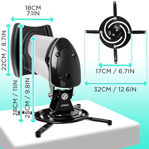 Zoomgoods Projector Mount PB10XM (silver) | Extendable Telescopic Bracket Arm Fixing for Wall | 15kg Capacity | Universal | Heavy Duty | Fittings Included | Rotate 360 °, Swivel 180 °, Tilt 60°