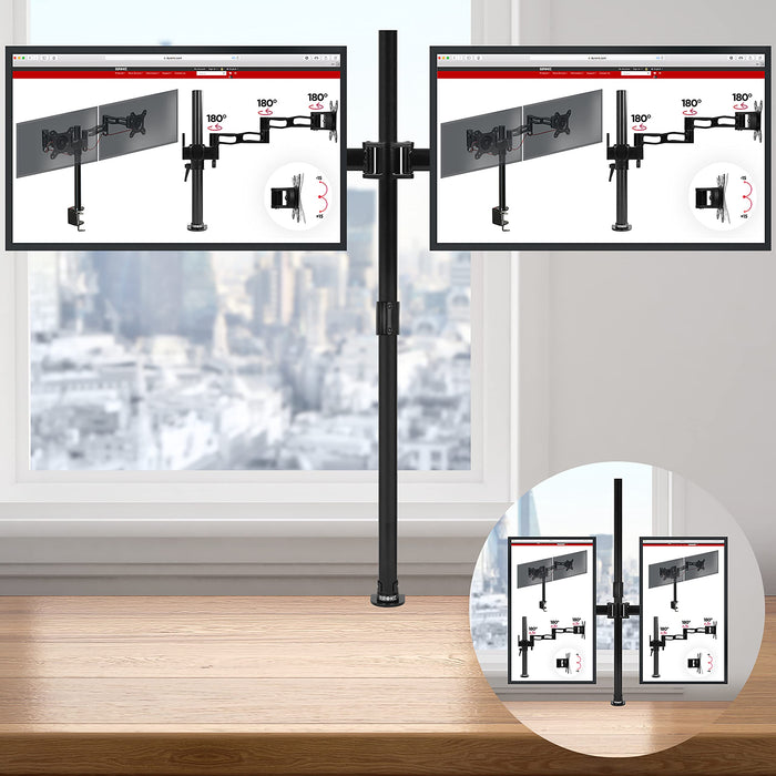 Zoomgoods 4 Screen Monitor Stand DMT254 Height Adjustable Quad Monitor Arm with 100cm Pole C Clamp Monitor Risers for 13-27” Screens Desk Mounts with 8kg Capacity and VESA 75/100 for Home Office Work