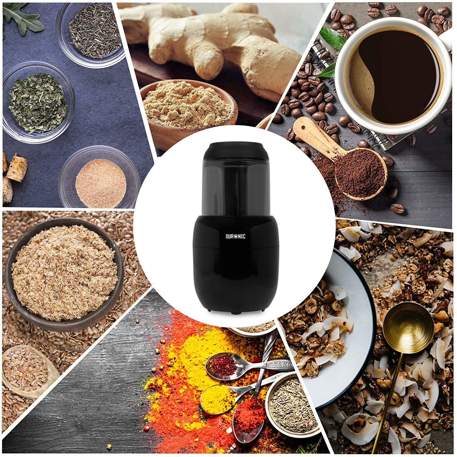 Zoomgoods Electric Spice Grinder Mill CG300 | 100g | 300W | Stainless-Steel Blade | For Beans, Herbs, Spices, Nuts, Seeds, Pulses and Fruit | Mini Chopper | Small Blender for Wet and Dry Ingredients