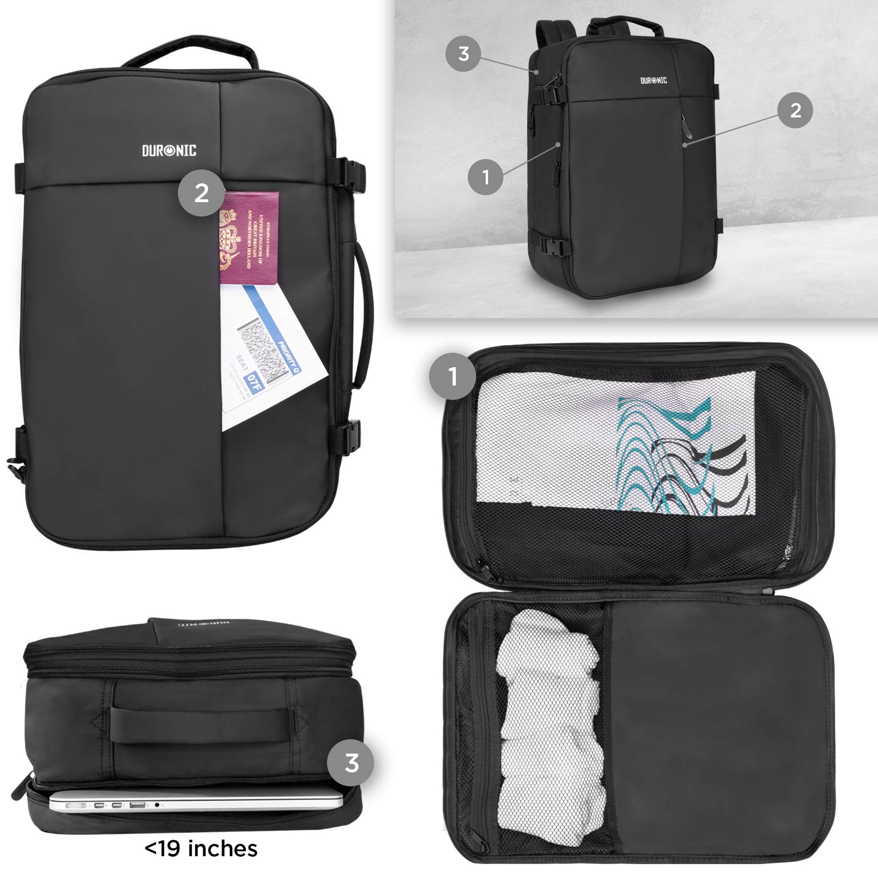 Zoomgoods Laptop Backpack LB26 Cabin Bag Max Cabin Size Case Water Resistant Rucksack Internal Padded Laptop MacBook Sleeve Business Work Rucksack Bag