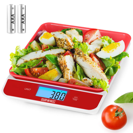 Zoomgoods Digital Kitchen Scales KS100 RD Electronic Kitchen Scale with Bowl Measuring Weighing Scale Red Baking Scale for Cooking Baking Mail Pet Food Measurement Baker Weight Scale, Tare LCD Display