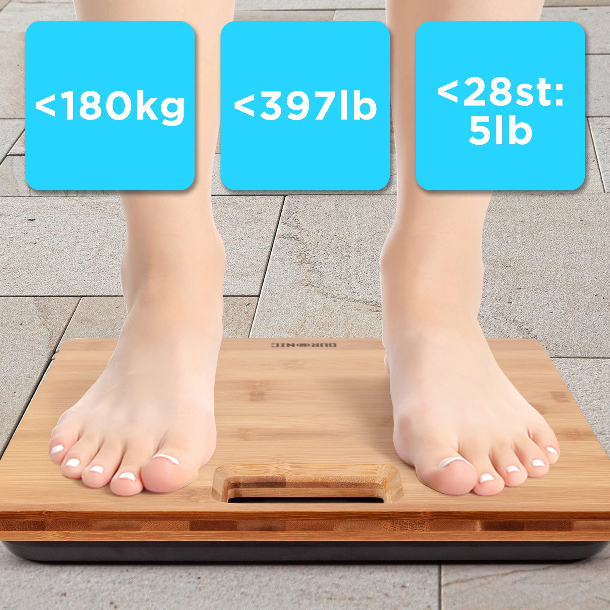 Zoomgoods Digital Bathroom Scales BS504 Body Weight Weighing Scales Stone lb kg High Precision Sensors 180kg Capacity Eco-Friendly Bamboo Design