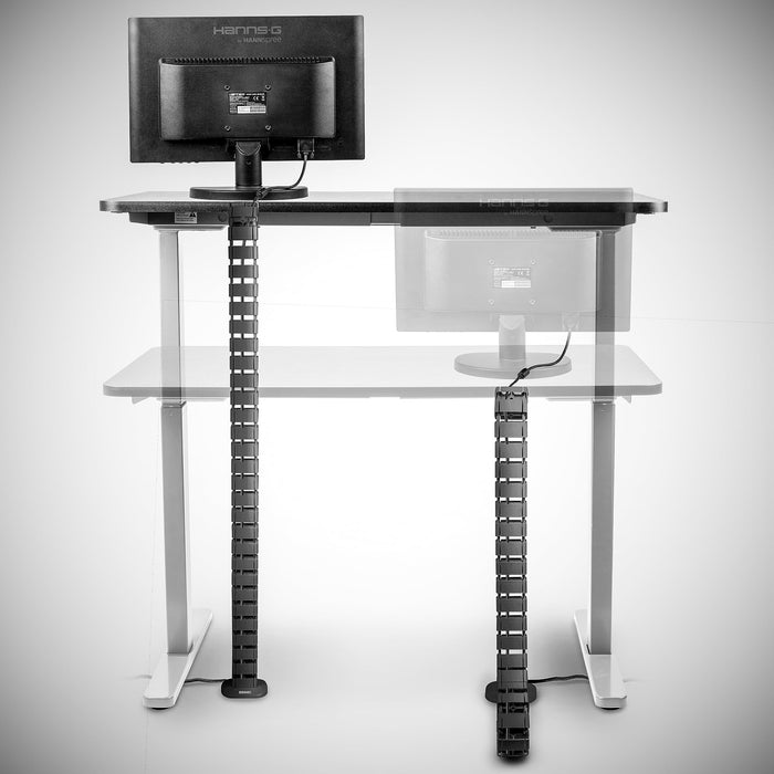Zoomgoods Cable Management Spine CM1DM BK, Cable Snake for Standing Desk, Wire Tidy for Height-Adjustable Computer Workstations, Four-Channel Organiser for Office Tables, Holds 16+ Leads, 130cm - Black