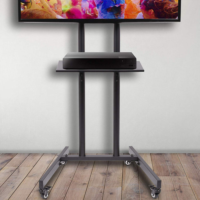 Zoomgoods Mobile TV Stand on Wheels TVS5T1, Trolley Mount with Shelf Heavy duty for 32-70 Inch Flat Screen Television LCD LED OLED QLED, VESA Up to 600x400, Max. 68kg / 150lbs Capacity