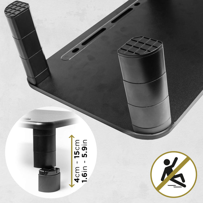 Zoomgoods Monitor Stand Riser DM055 | Laptop and Screen Stand for Desktop | Black Wooden | Support for a TV or PC Computer Monitor | Ergonomic Office Desk Shelf | 10kg Capacity | 40cm x 28cm