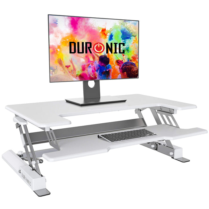 Zoomgoods Sit-Stand Desk DM05D1WE [WHITE] | Height Adjustable Office Workstation | 92x56cm Platform | Raises 16.5-41.5cm | PC Computer Screen, Keyboard, Laptop Riser | Ergonomic Desktop Table Converter