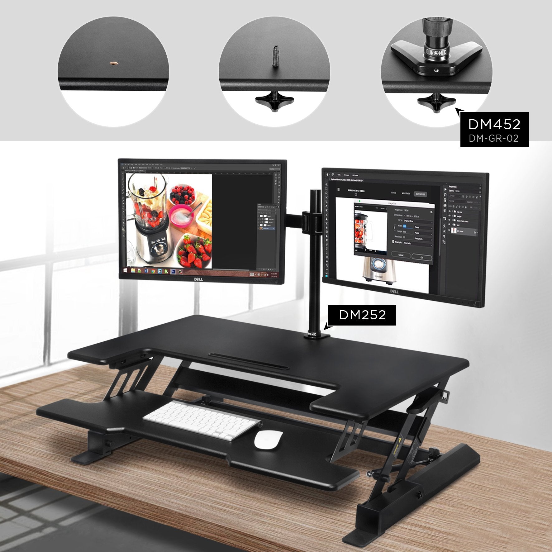 Zoomgoods Sit-Stand Desk DM05D1 [BLACK] | Height Adjustable Office Workstation | 92x56cm Platform | Raises 16.5-41.5cm | PC Computer Screen, Keyboard, Laptop Riser | Ergonomic Desktop Table Converter
