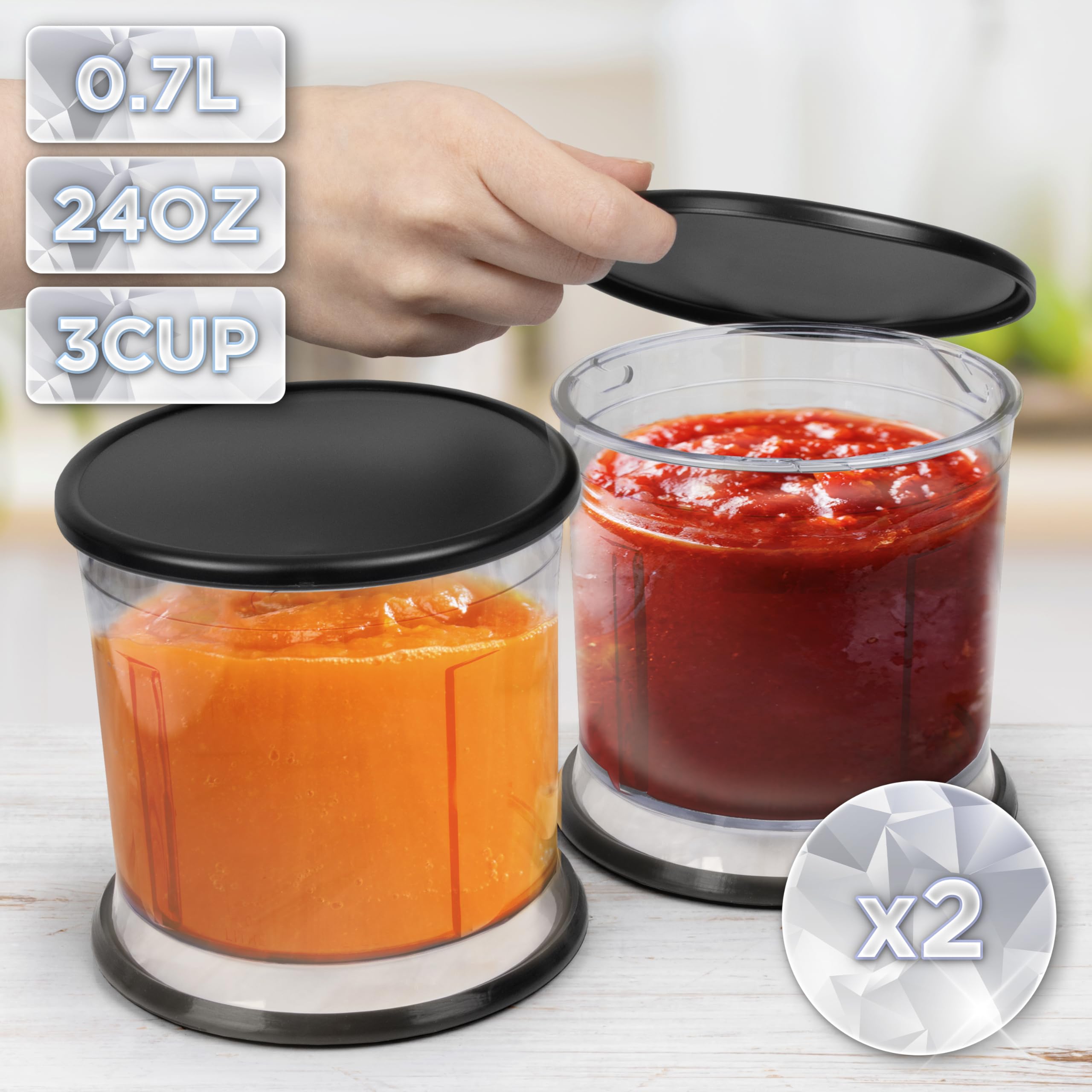 Zoomgoods Mini Chopper CH57 BK Mini Food Processor Black, 500W, Vegetable Mincer Slicer, Baby Food Maker, 2 x Blender Bowl with Lid, Quad Stainless Steel Blades for Vegetable, Meat, Fruit - 500W, Black