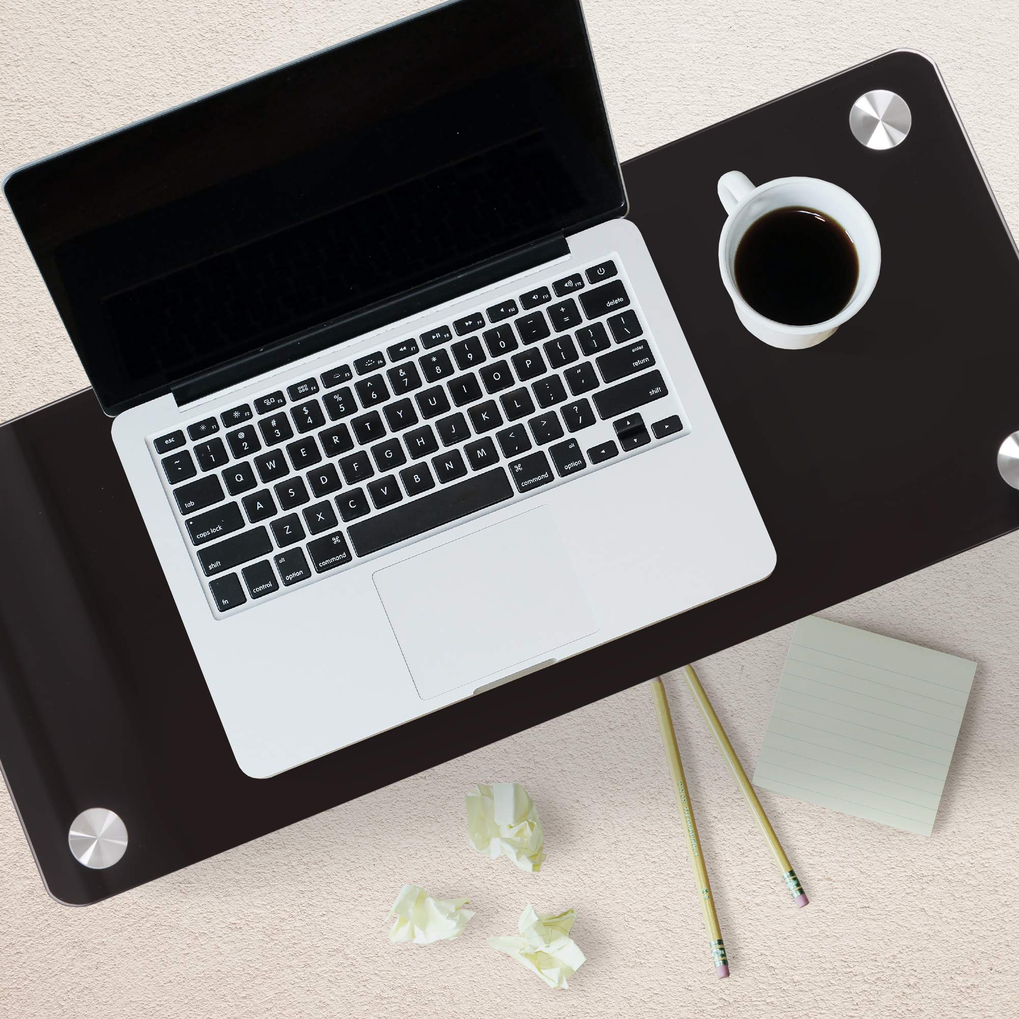 Zoomgoods Monitor Stand Riser DM052-2 | Laptop and Screen Stand for Desktop | Black Tempered Glass | Support for a TV or PC Computer Monitor | Ergonomic Office Desk Shelf | 20kg Capacity | 56cm x 24cm