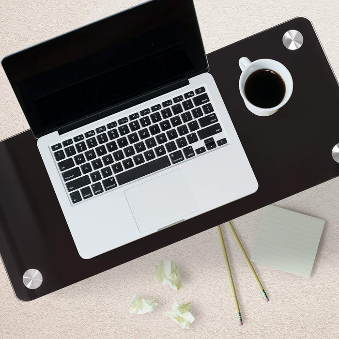 Zoomgoods Monitor Stand Riser DM052-2 | Laptop and Screen Stand for Desktop | Black Tempered Glass | Support for a TV or PC Computer Monitor | Ergonomic Office Desk Shelf | 20kg Capacity | 56cm x 24cm