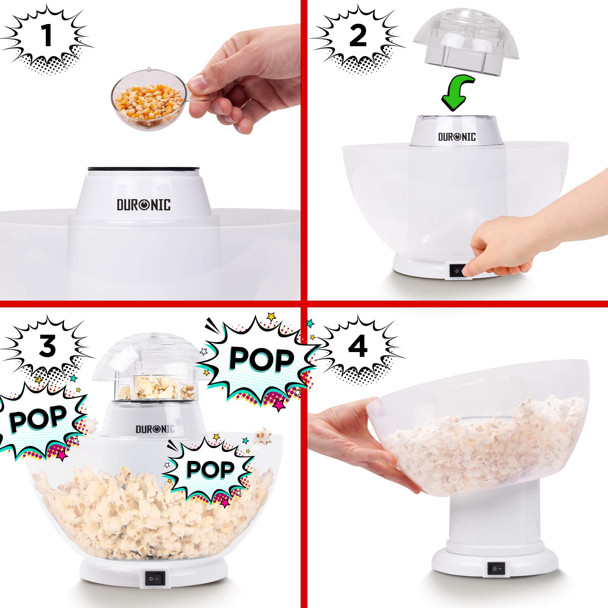 Zoomgoods Popcorn Machines POP50 WE Electric Pop Corn Maker 1200W Popcorn Popper Machines for Healthy Low Calorie Snacking, Movies Nights, Parties, Events, Picnics