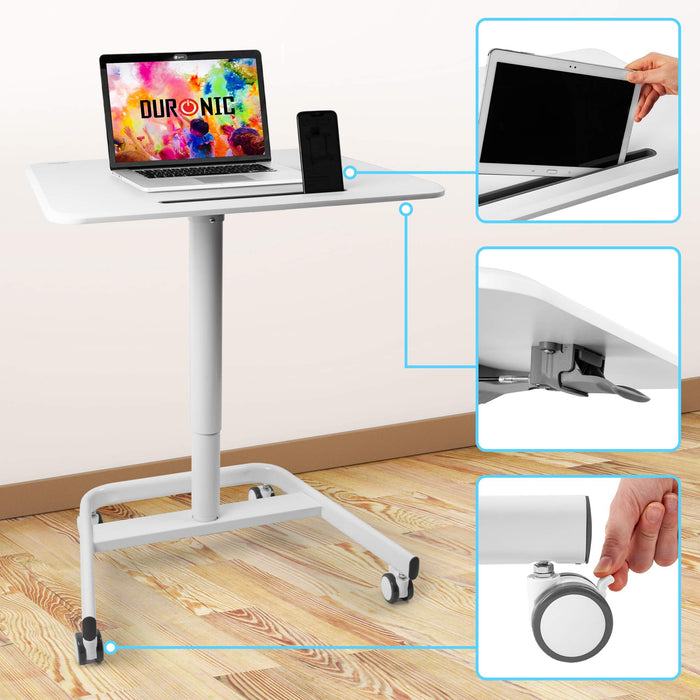 Zoomgoods Sit-Stand Desk WPS77 | White Ergonomic Desk with Tablet Holder | Multi-Use Table for Adults & Children | 71x50cm Platform | Portable with Lockable Wheels | Adjustable Height | 15kg Capacity…