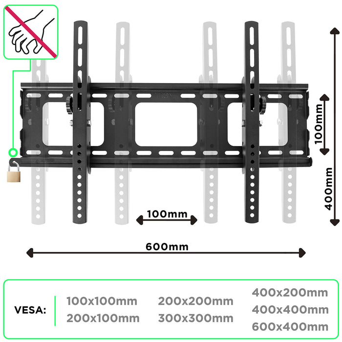 Zoomgoods TV Wall Bracket TVB103M with Tilt Television Heavy Duty Adjustable Mount for 32-65 Inch Wide Screen TVs VESA 200x200-600x400 Tilting - Black