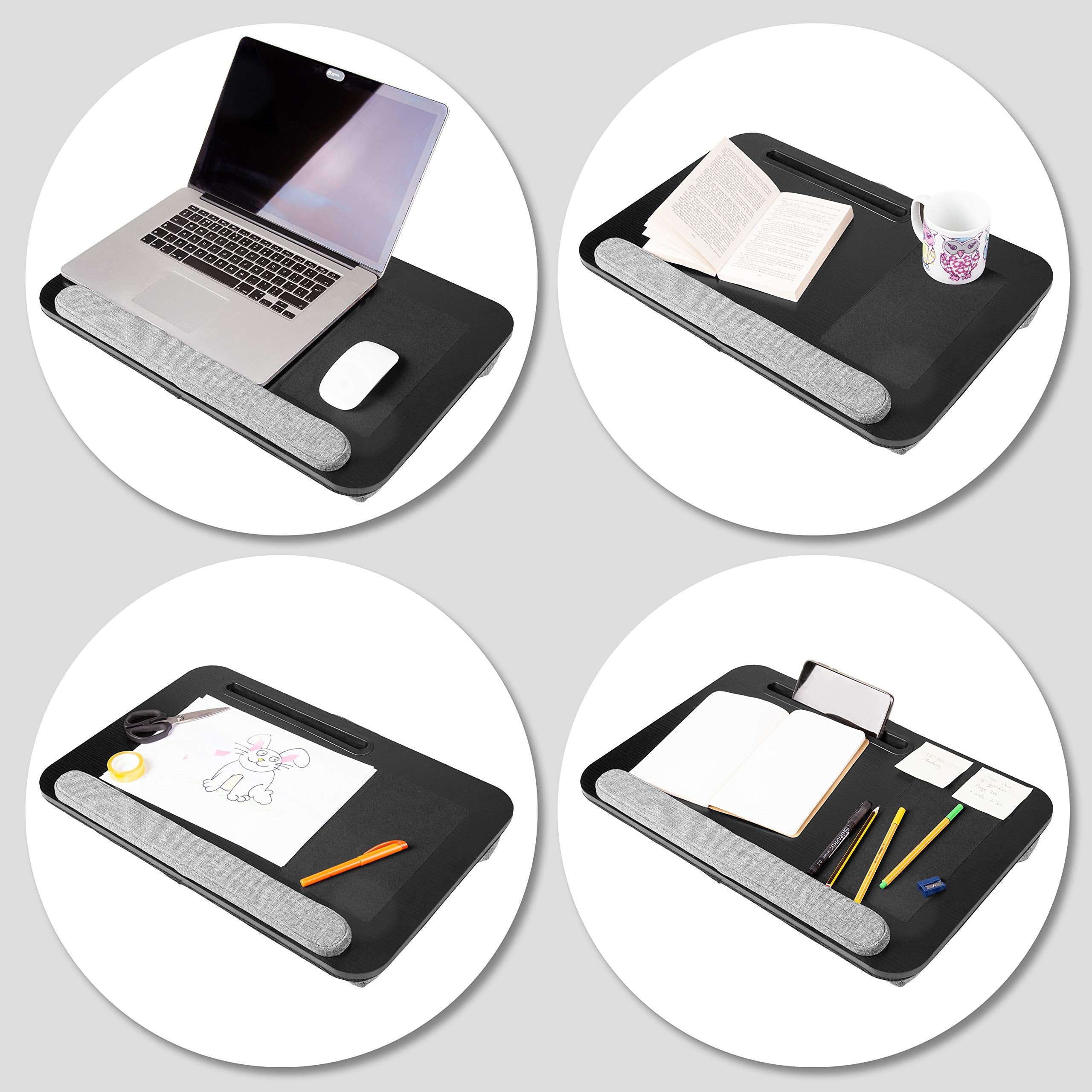 Zoomgoods Laptop Tray with Cushion DML433 Ergonomic Lap Desk Cushioned Lap Trays with Handles Portable Laptop Desk Riser Stand for Home Office Work Bed Gaming