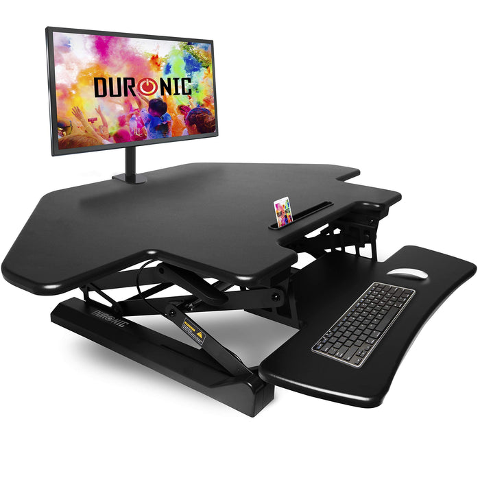 Zoomgoods DM05D5 Corner Sit-Stand Desk | Height Adjustable | Office Workstation | 110x41cm Platform | Raises 15-50cm | Riser for PC Computer Screen, Keyboard, Laptop | Ergonomic Desktop Table Converter