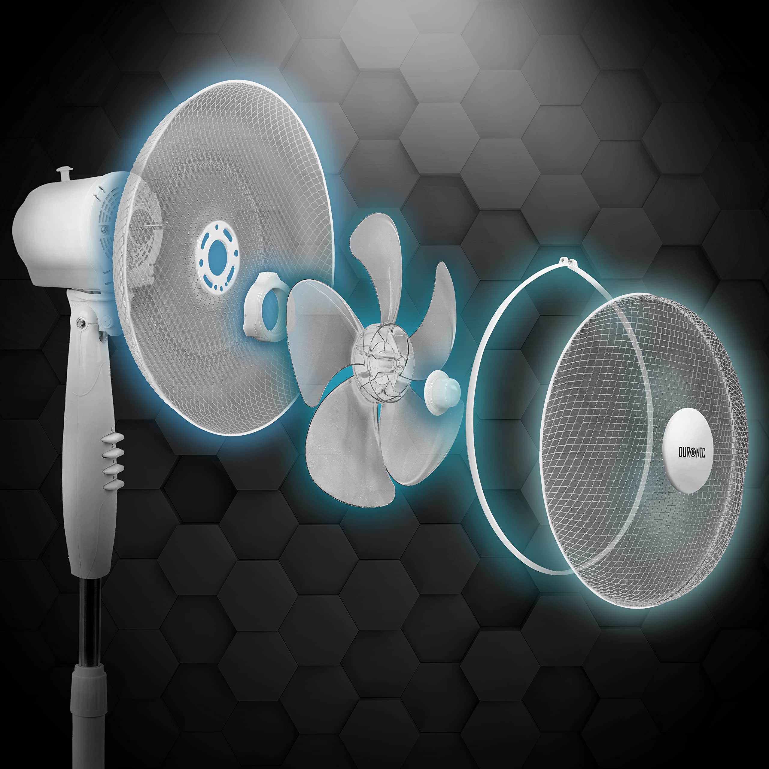 Zoomgoods Pedestal Fan FN30, Stand Up Fan, Floor Standing Cooling 16 Inch Fan, 5 Blade Oscillating Air Cooler for Summer, 3 Speeds, Adjustable Tilt