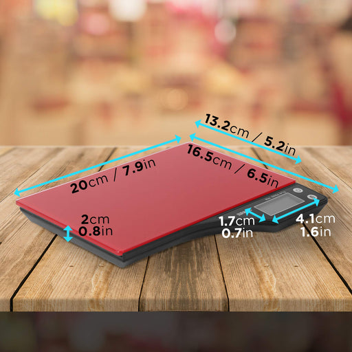 Zoomgoods Digital Kitchen Scales KS350 Electronic Kitchen Scale Measuring Weighing Scale Red Baking Scale for Cooking Baking Postal Pet Food Measurement Baker Weight Scale, with Tare Clear LCD Display