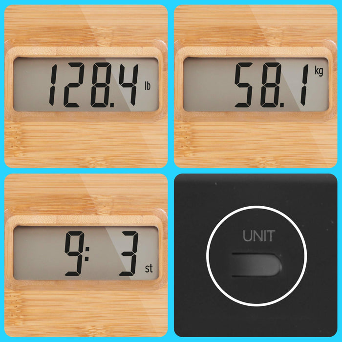 Zoomgoods Digital Bathroom Body Scales BS503 - Measures Body Weight in Kilograms, Pounds and Stones - Lightweight Eco-Friendly Bamboo Design, Step-On Activation, Precision Sensors, 180kg Capacity