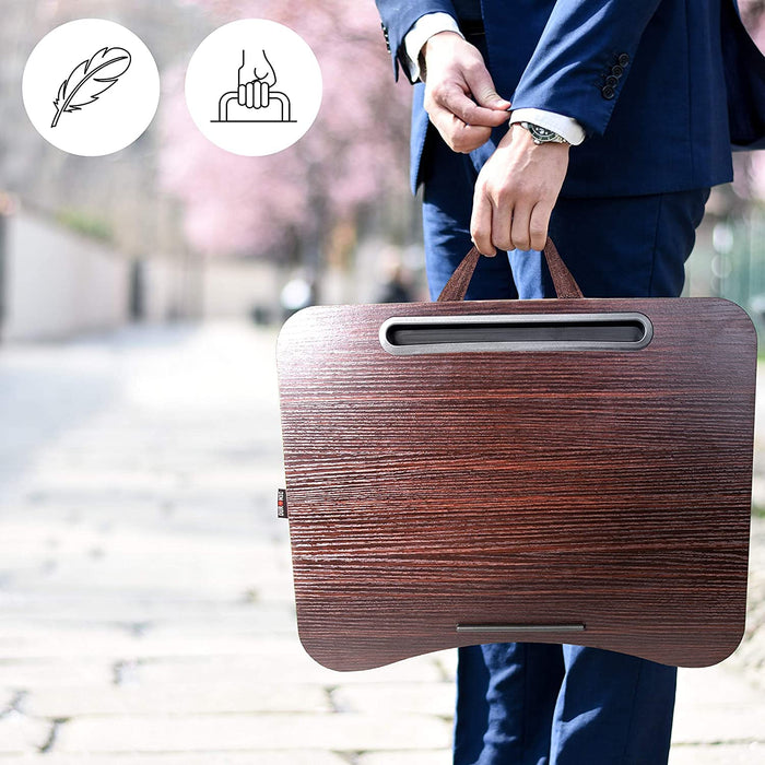 Zoomgoods Laptop Tray with Cushion DML432 | Ergonomic Lap Desk for Bed, Sofa, Car | Built-in Tablet Holder | Bean Cushion Pad | Brown | Portable Design with Carry Handle| For Home/Office…