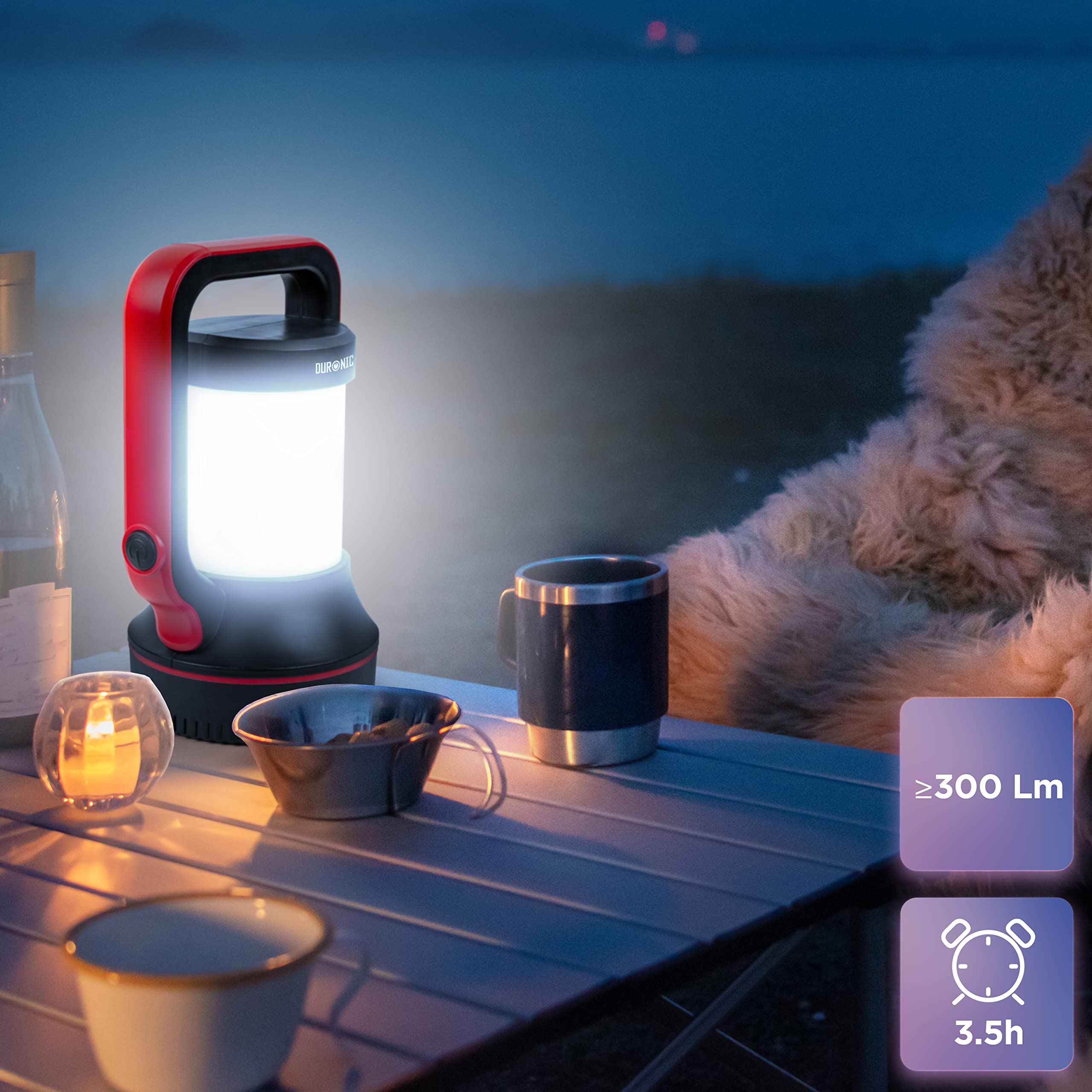 Zoomgoods Camping Lantern LED Torch RL74, Hiking SOS Electric Flashing Rechargeable Flashlight, USB Charging, Emergency Light, Handheld or Freestanding Red & Black