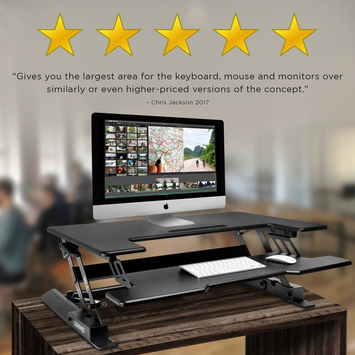 Zoomgoods Sit-Stand Desk DM05D1 [BLACK] | Height Adjustable Office Workstation | 92x56cm Platform | Raises 16.5-41.5cm | PC Computer Screen, Keyboard, Laptop Riser | Ergonomic Desktop Table Converter