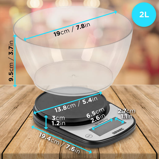 Zoomgoods Digital Kitchen Scale KS5000 BK/CR Kitchen Scales with Bowl, Weighing Scale, Baking Scale for Cooking Baking Pet Food Postal, Food Scale Weight Scale, Electronic Scale with Backlit LCD Display