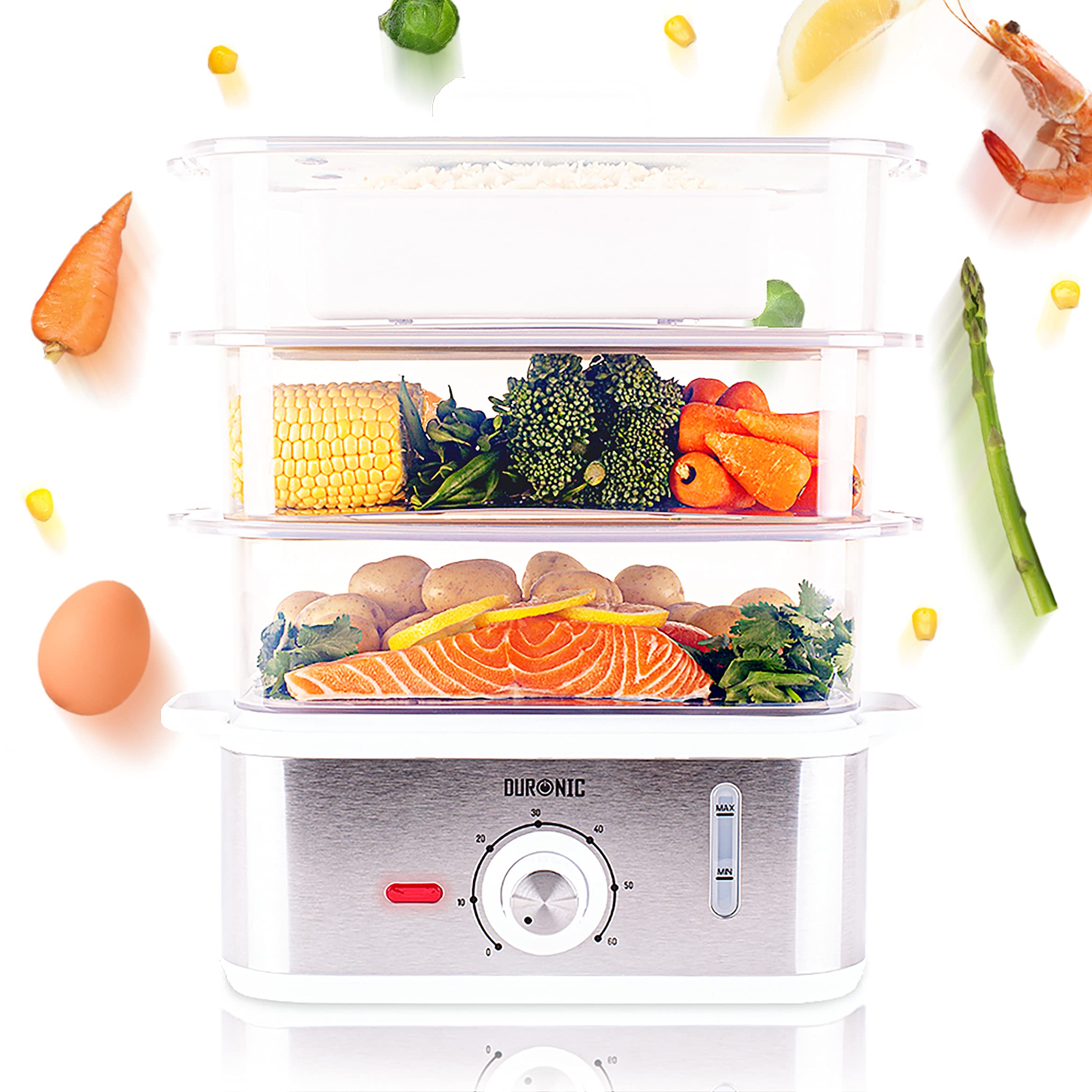 Zoomgoods Electric Food Steamer FS87, 3 Tier Vegetable Steamer with Rice Bowl, BPA Free Dumpling Maker with 870W and Timer Function to Steam Rice, Dumpling, Vegetables