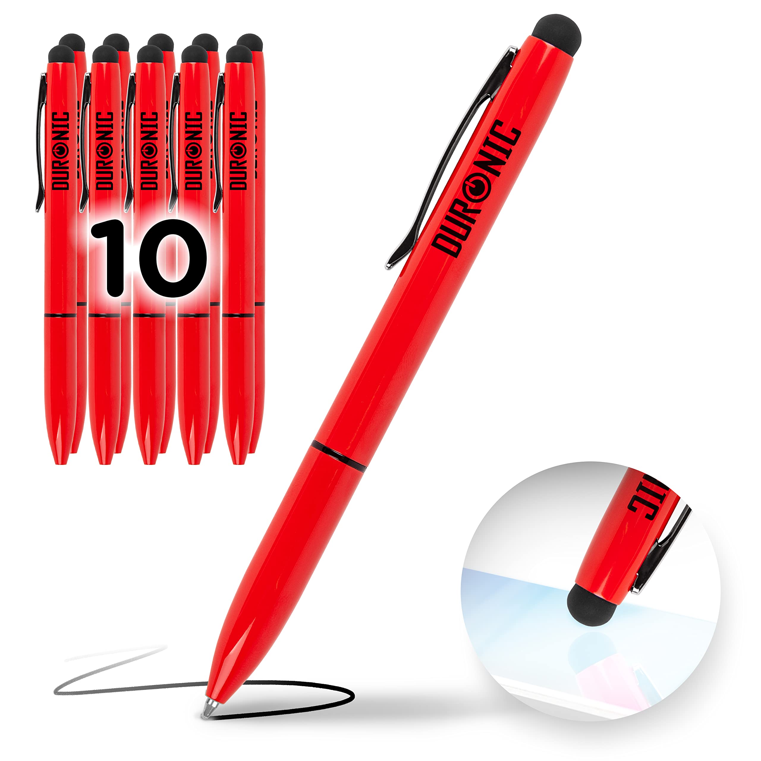 Zoomgoods Stylus Pens IS10RD [RED] [pack of 10] Refillable Ballpoint Pen & Rubber Stylus 2-in-1, Capacitive Stylus Pens for Touch Screen Devices for iPad, Tablet, Surface, Laptops, Kindle