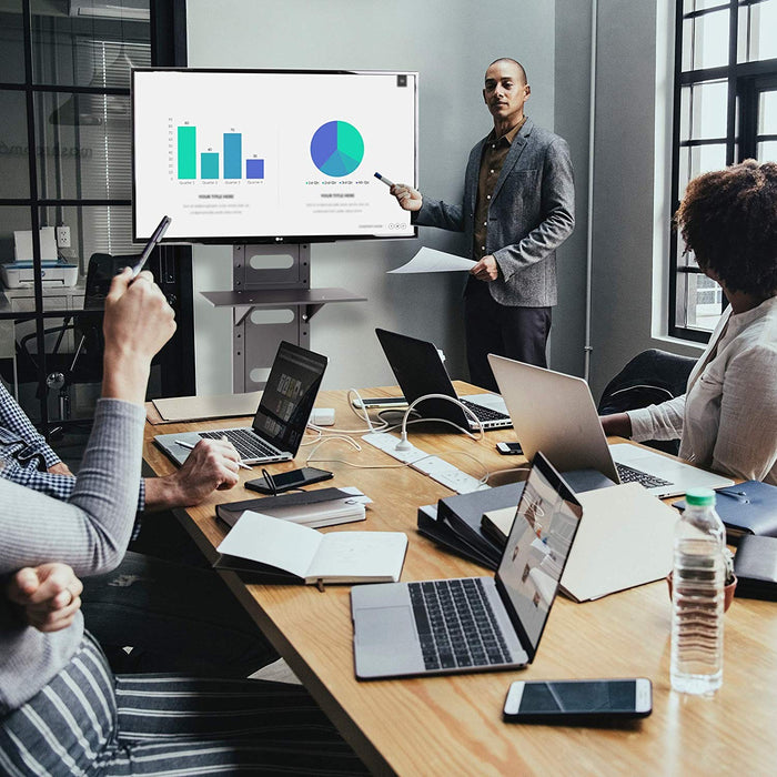 Zoomgoods TV Mount Stand Bracket TVS4T1 | Floor Standing for 37-70 Inch Flat Screen | With Tilt and Swivel | VESA Up to 700x400 | Strong Heavy Duty | Max. 82kg Capacity | Shelf | On Wheels