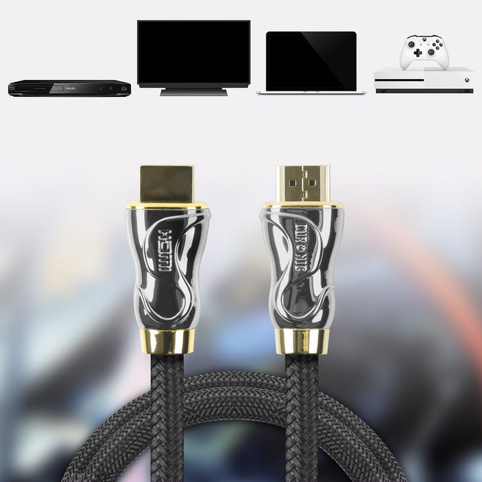 Zoomgoods HDMI Cable HDC04 /1.5 | 1.5 Metre BLACK | 2160p 4K Ultra-High-Speed HDMI & Ethernet Lead | 24K Gold Plated Male Connectors with Braided Wire | PS4, Xbox, Sky HD, TV, DVD, BluRay