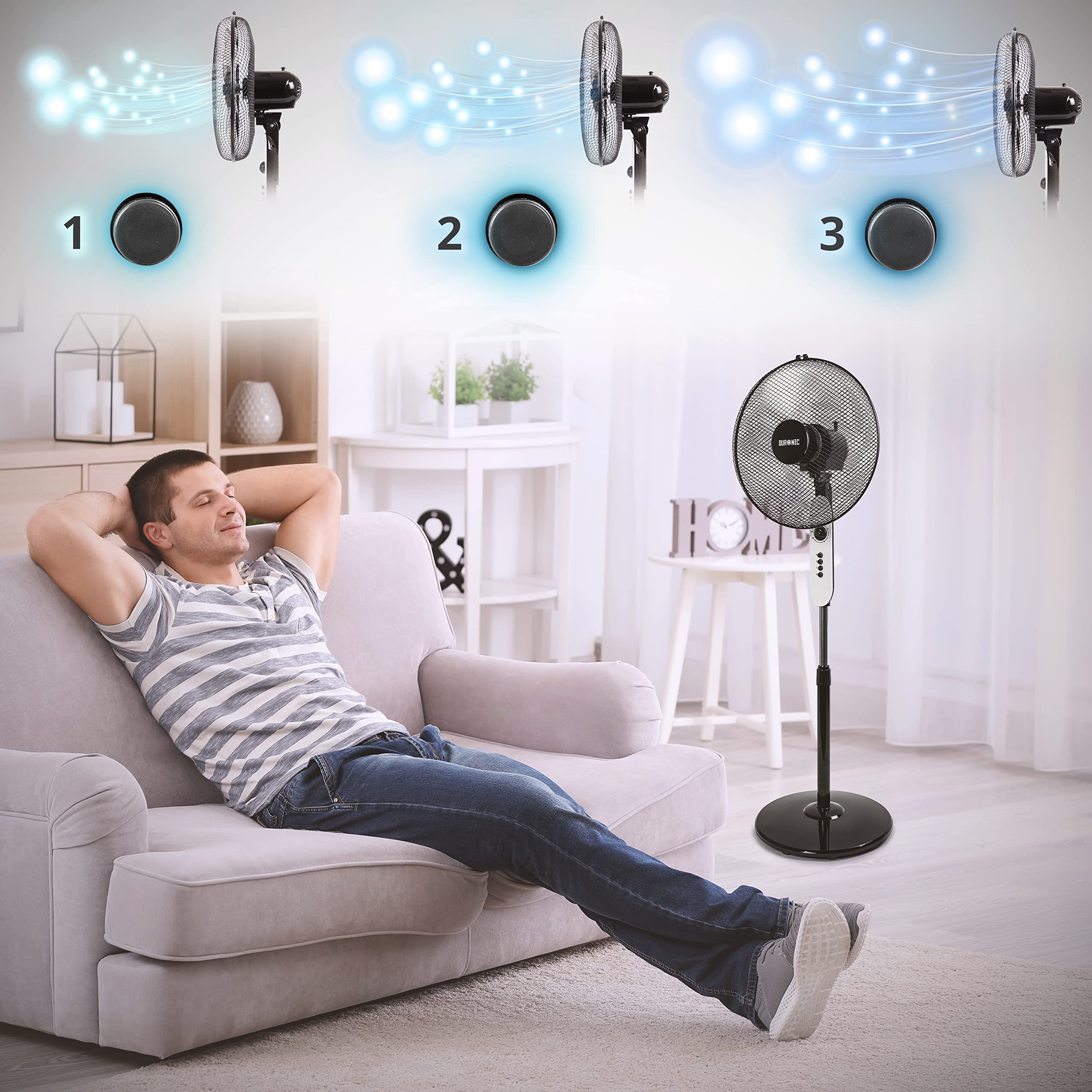 Zoomgoods Pedestal Fan FN45, Electric Cooling Fan, Floor Standing Fan, Lightweight Height Adjustable Tilt, 5 Blades, 4 Speeds, High Velocity Oscillating Air Cooler Stand Fan for Home Bedroom Office Gym