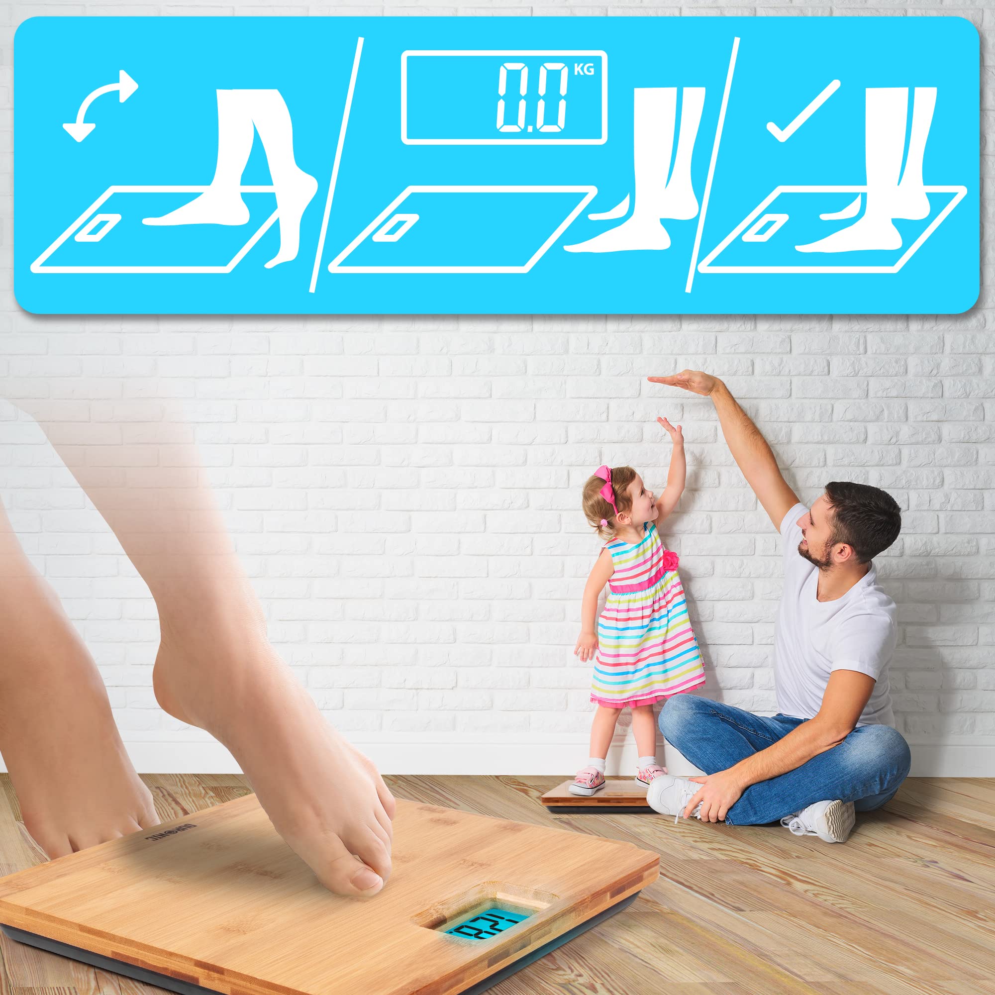 Zoomgoods Digital Bathroom Scales BS504 Body Weight Weighing Scales Stone lb kg High Precision Sensors 180kg Capacity Eco-Friendly Bamboo Design