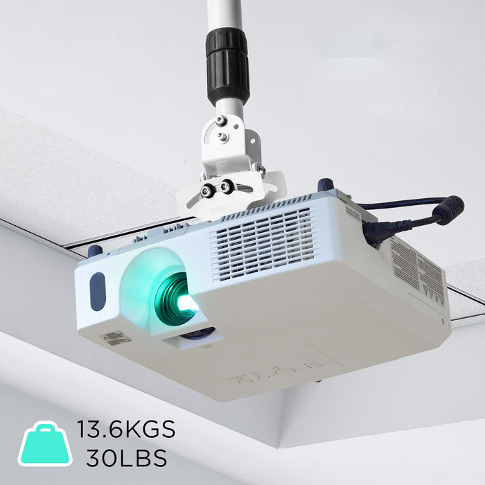 Zoomgoods Projector Mount Stand for Ceiling or Wall Bracket PB06XL | 13.6kg Capacity | Extendable Universal Heavy Duty Adjustable Clamp | Tilt Swivel Rotate | White