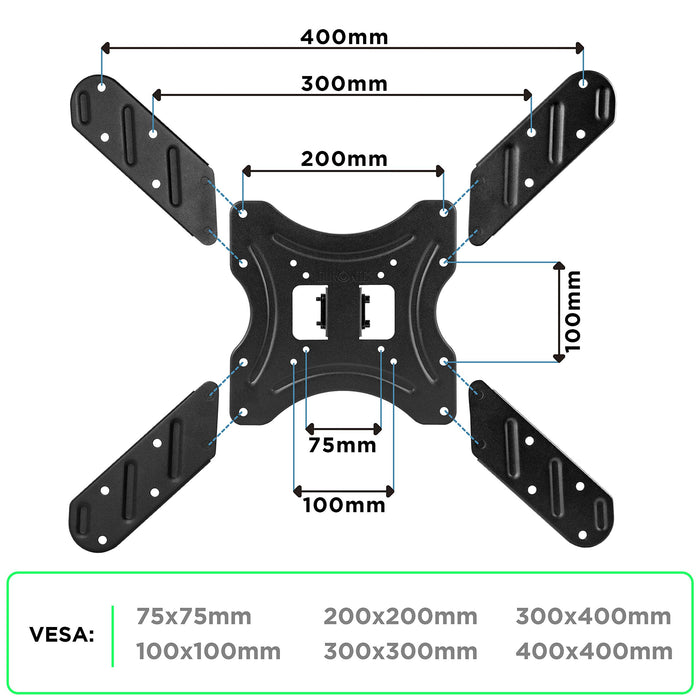 Zoomgoods TV Wall Bracket Mount for 17-60 Inch TVB420 | Cantilever Wall Stand for Television Screen | Tilt Swivel | VESA Up to 400 x 400mm | Fixing for Flat Screen LCD LED LED QLED | Strong Heavy Duty