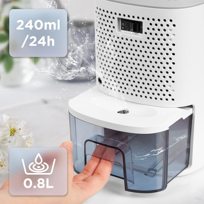 Zoomgoods Compact Eco-Efficient Dehumidifier DH06, 0.8L Capacity, Prevent and Absorb Excess Moisture, Mould, for Home, Kitchen, Bedroom, Garage White