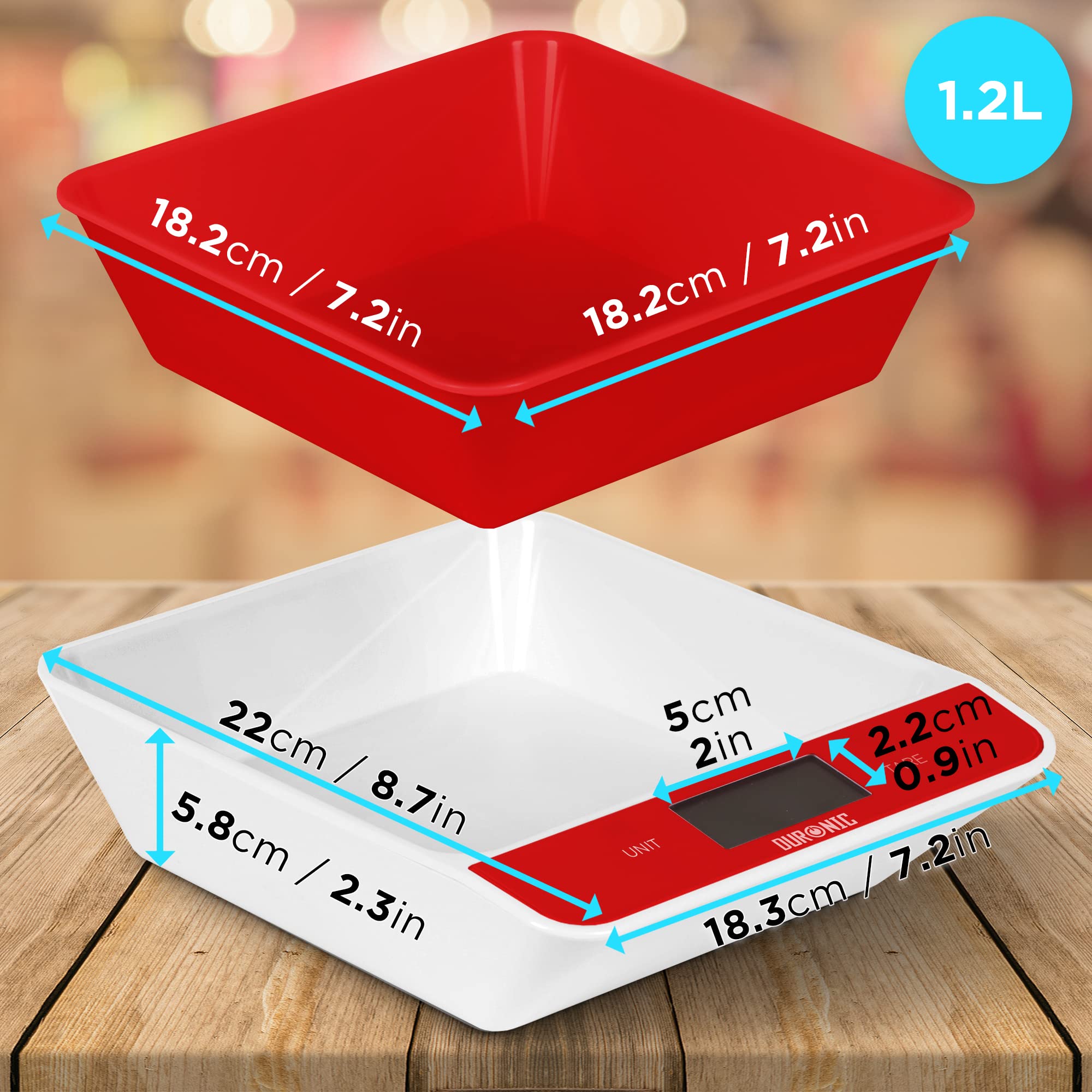 Zoomgoods Digital Kitchen Scales KS100 RD Electronic Kitchen Scale with Bowl Measuring Weighing Scale Red Baking Scale for Cooking Baking Mail Pet Food Measurement Baker Weight Scale, Tare LCD Display