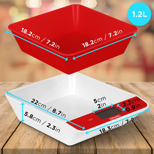Zoomgoods Digital Kitchen Scales KS100 RD Electronic Kitchen Scale with Bowl Measuring Weighing Scale Red Baking Scale for Cooking Baking Mail Pet Food Measurement Baker Weight Scale, Tare LCD Display