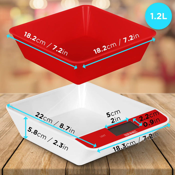 Zoomgoods Digital Kitchen Scales KS100 RD Electronic Kitchen Scale with Bowl Measuring Weighing Scale Red Baking Scale for Cooking Baking Mail Pet Food Measurement Baker Weight Scale, Tare LCD Display