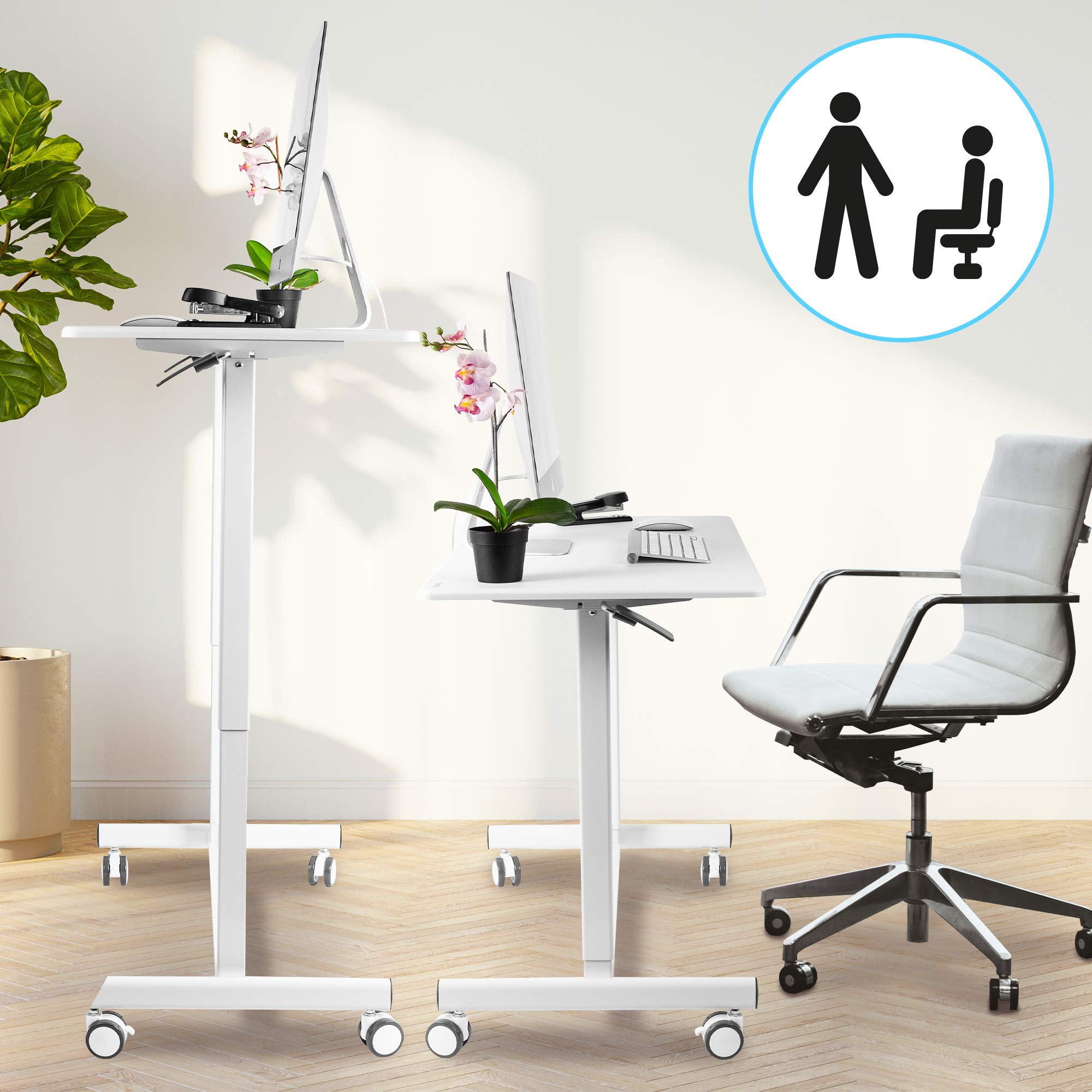 Zoomgoods Sit Stand Desk Top TM03T Ergonomic Standing Sitting Desks Table Converter Adjustable Height Multi Use Desktop Workstation Portable on Wheels for Adults and Children, for Office, Home - White