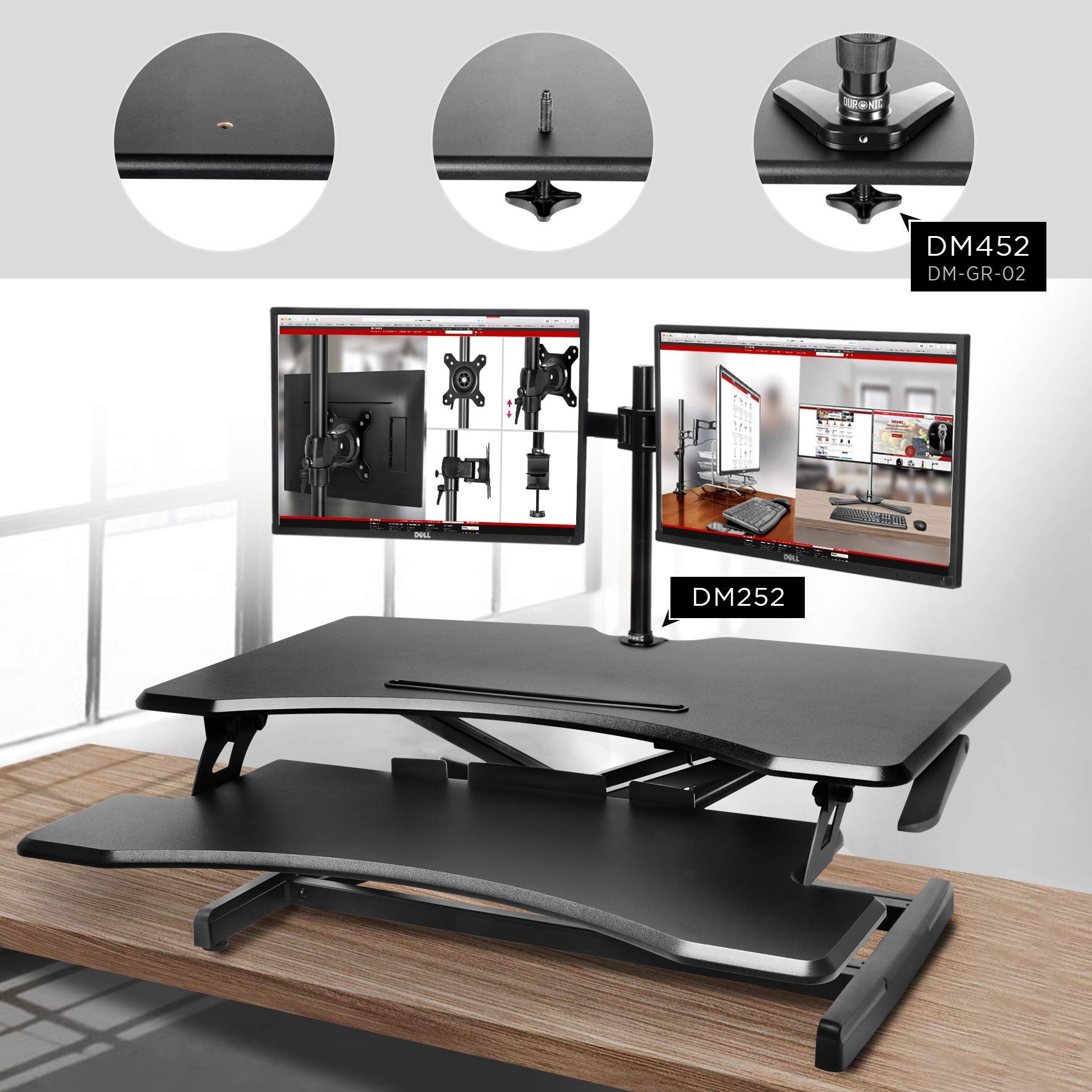 Zoomgoods Sit-Stand Desk DM05D17 | Height Adjustable Office Workstation | 82x45cm Platform | Raises from 12-49cm | Riser for PC Computer Screen, Keyboard, Laptop | Ergonomic Desktop Table Converter