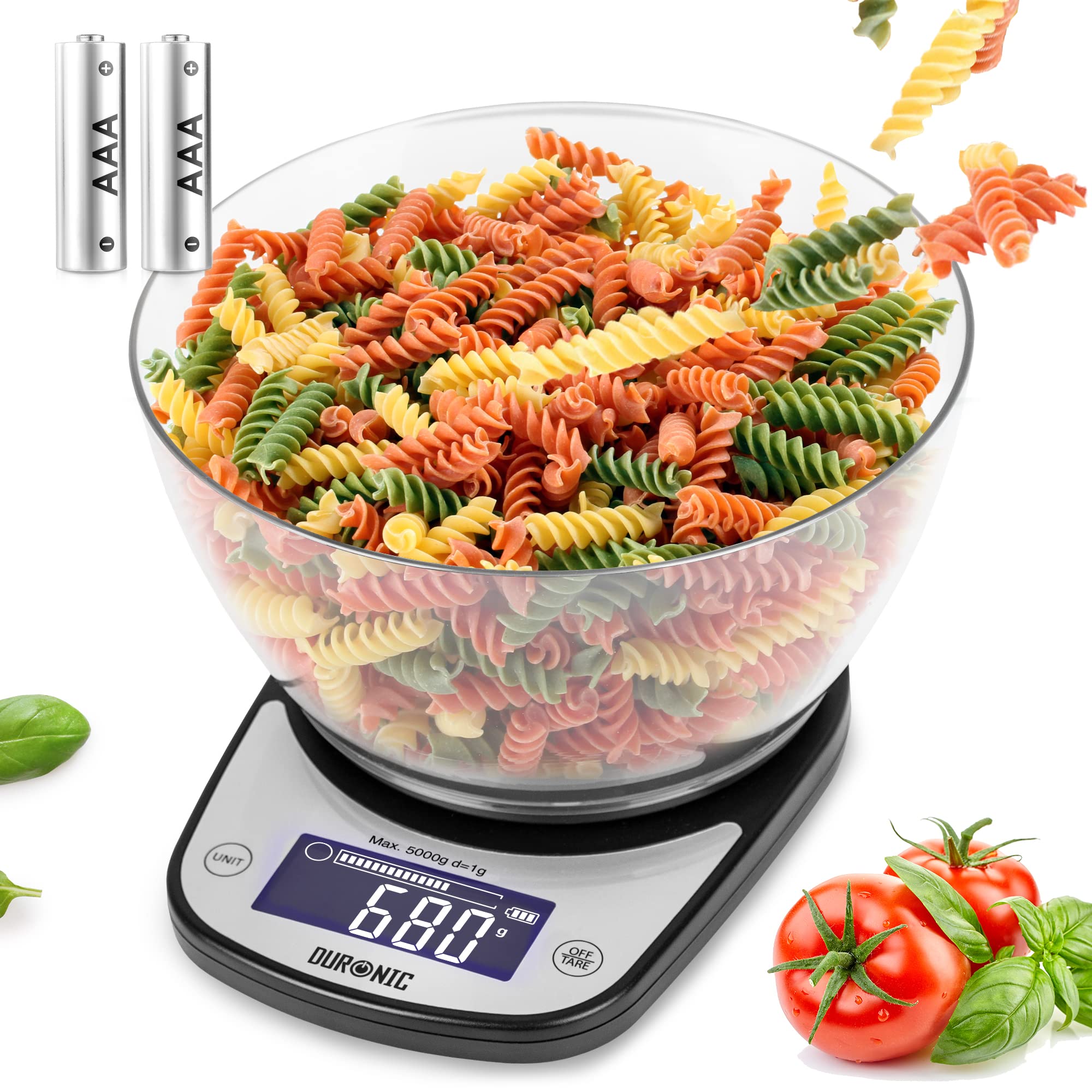 Zoomgoods Digital Kitchen Scale KS5000 BK/CR Kitchen Scales with Bowl, Weighing Scale, Baking Scale for Cooking Baking Pet Food Postal, Food Scale Weight Scale, Electronic Scale with Backlit LCD Display