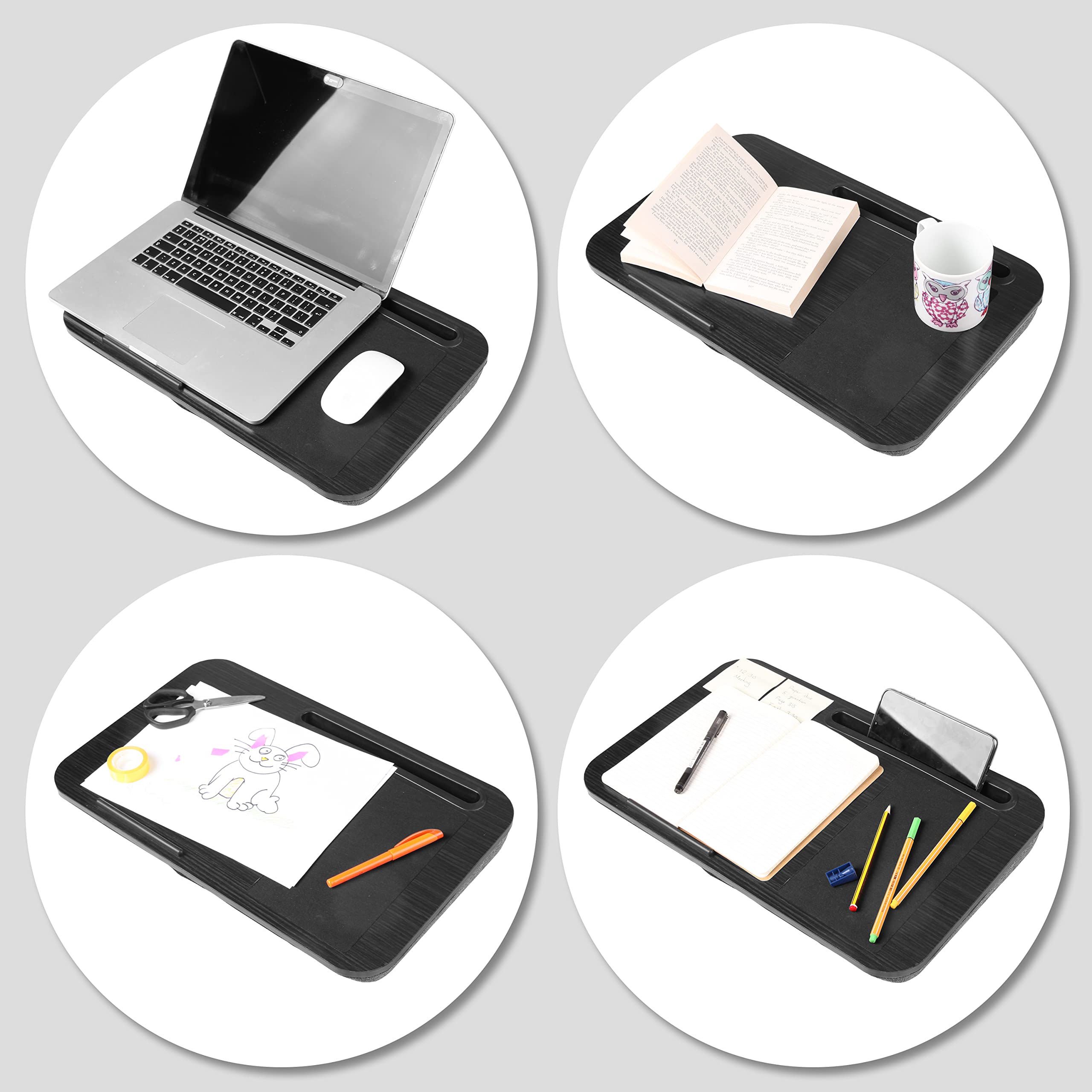 Zoomgoods Laptop Tray with Cushion DML422 Ergonomic Lap Desk Cushioned Lap Trays with Handles Portable Laptop Desk Riser Stand for Home Office Work Bed Gaming Black