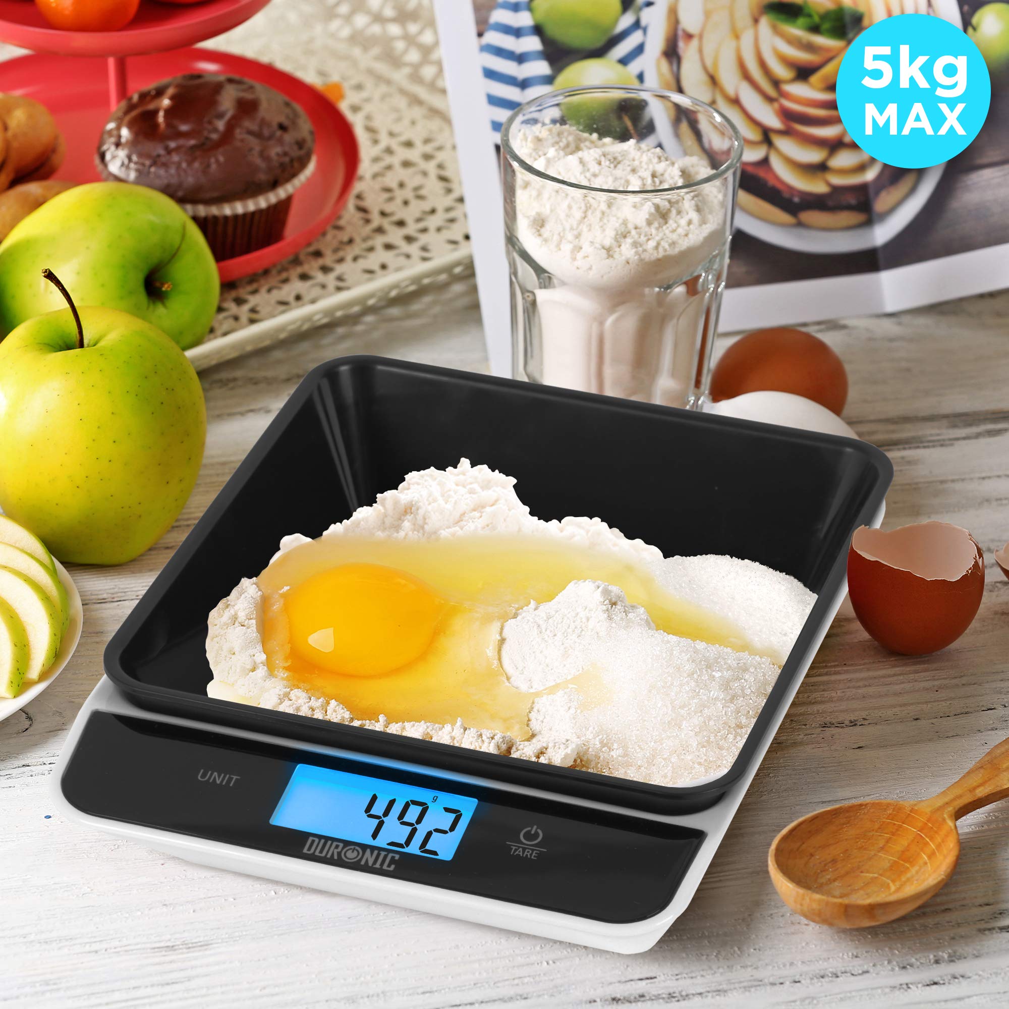Zoomgoods Digital Kitchen Scales KS100 BK Electronic Kitchen Scale with Bowl Measuring Weighing Scale Black Baking Scale for Cooking Baking Mail Pet Food Measurement Baker Weight Scale, Tare LCD Display