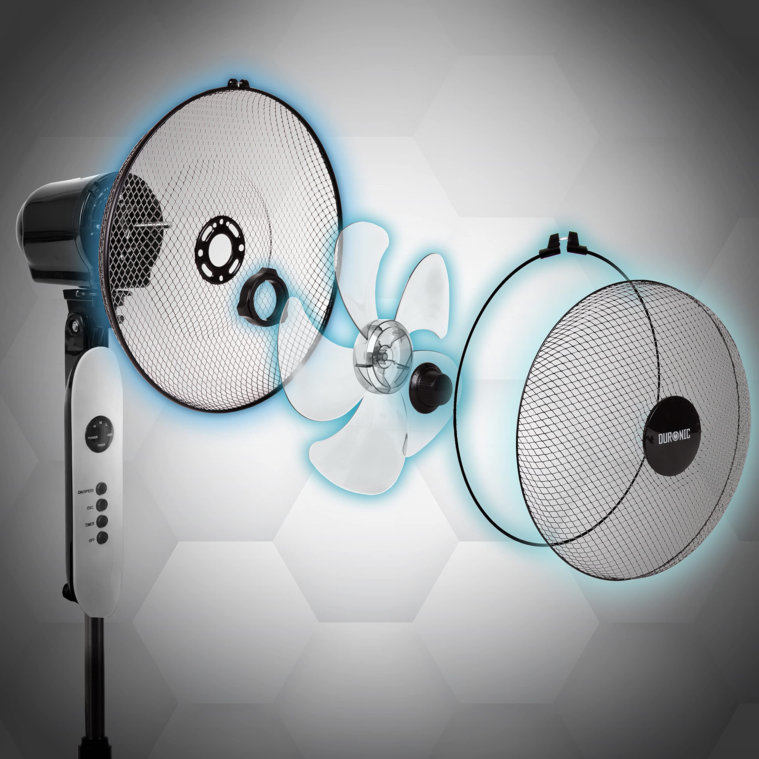 Zoomgoods Pedestal Fan FN65, Stand Up Remote Control Fan, Floor Standing Cooling 16 Inch Fan, 5 Blade Oscillating Air Cooler for Summer, 3 Speed, Timer