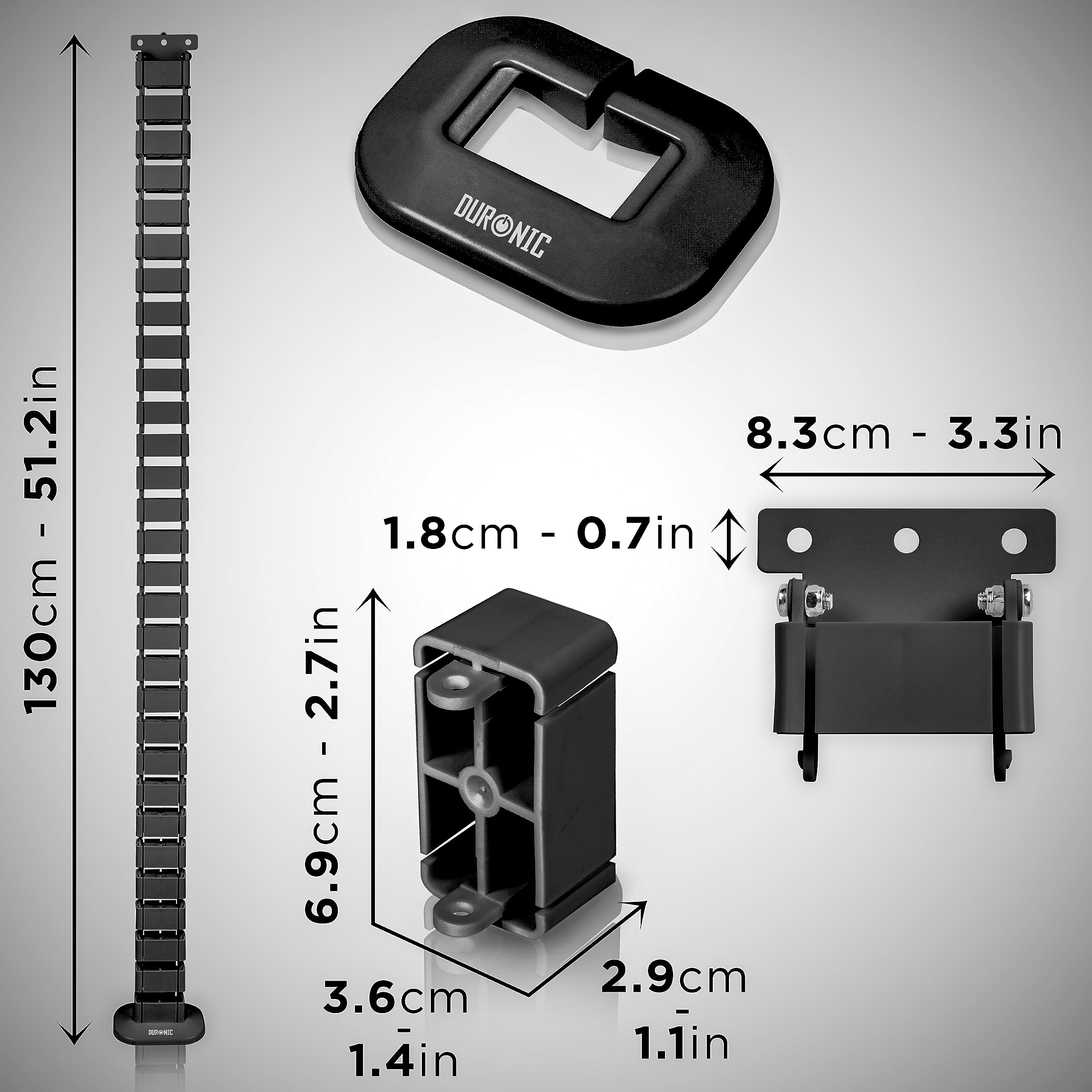 Zoomgoods Cable Management Spine CM1DM BK, Cable Snake for Standing Desk, Wire Tidy for Height-Adjustable Computer Workstations, Four-Channel Organiser for Office Tables, Holds 16+ Leads, 130cm - Black
