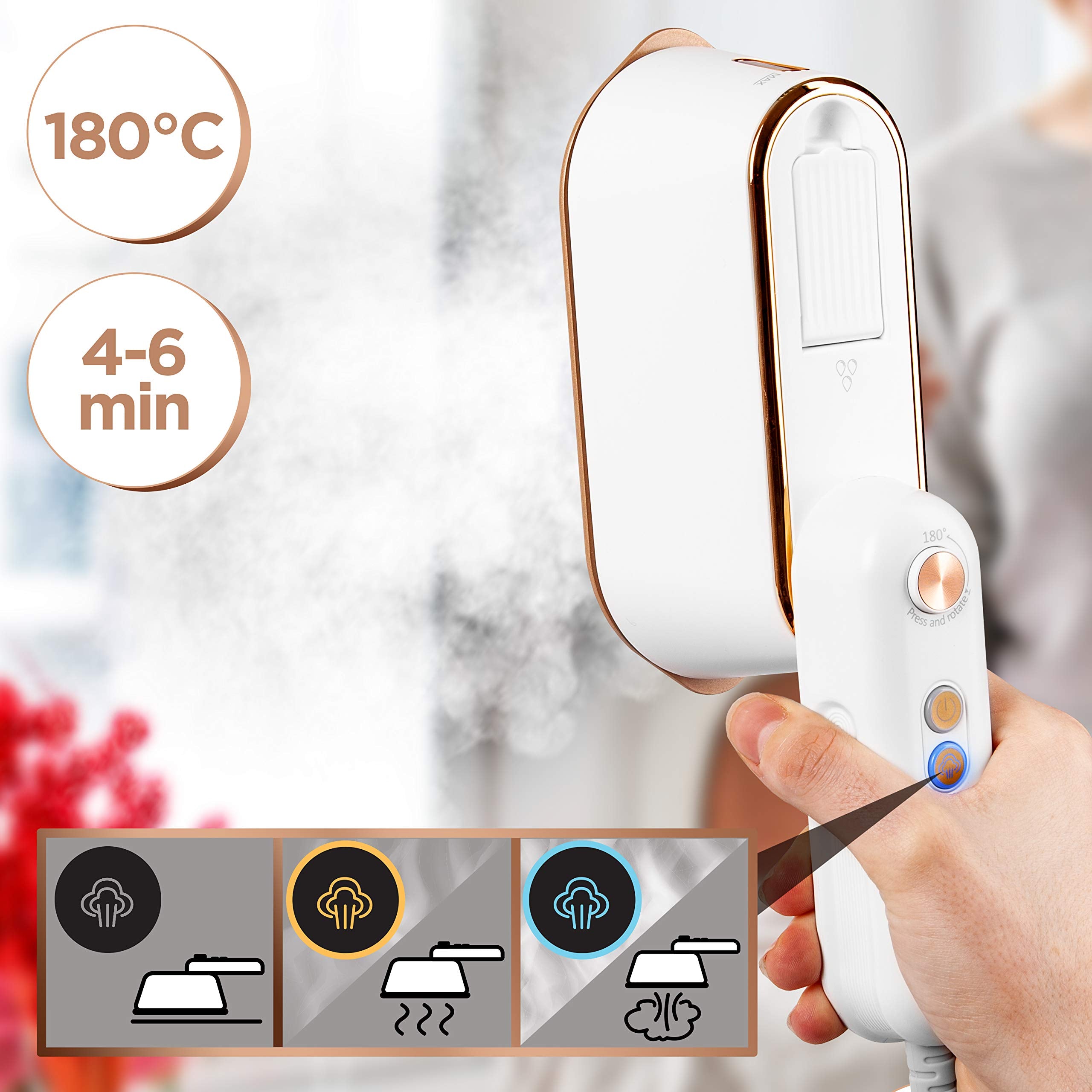 Zoomgoods Steam Irons HS90 WE Travel Iron, Garment Steamers, 90ml Tank, Handheld Vertical Steamer for Travel, Holiday, Quilting, Craft, Crease & Wrinkle Remover - White