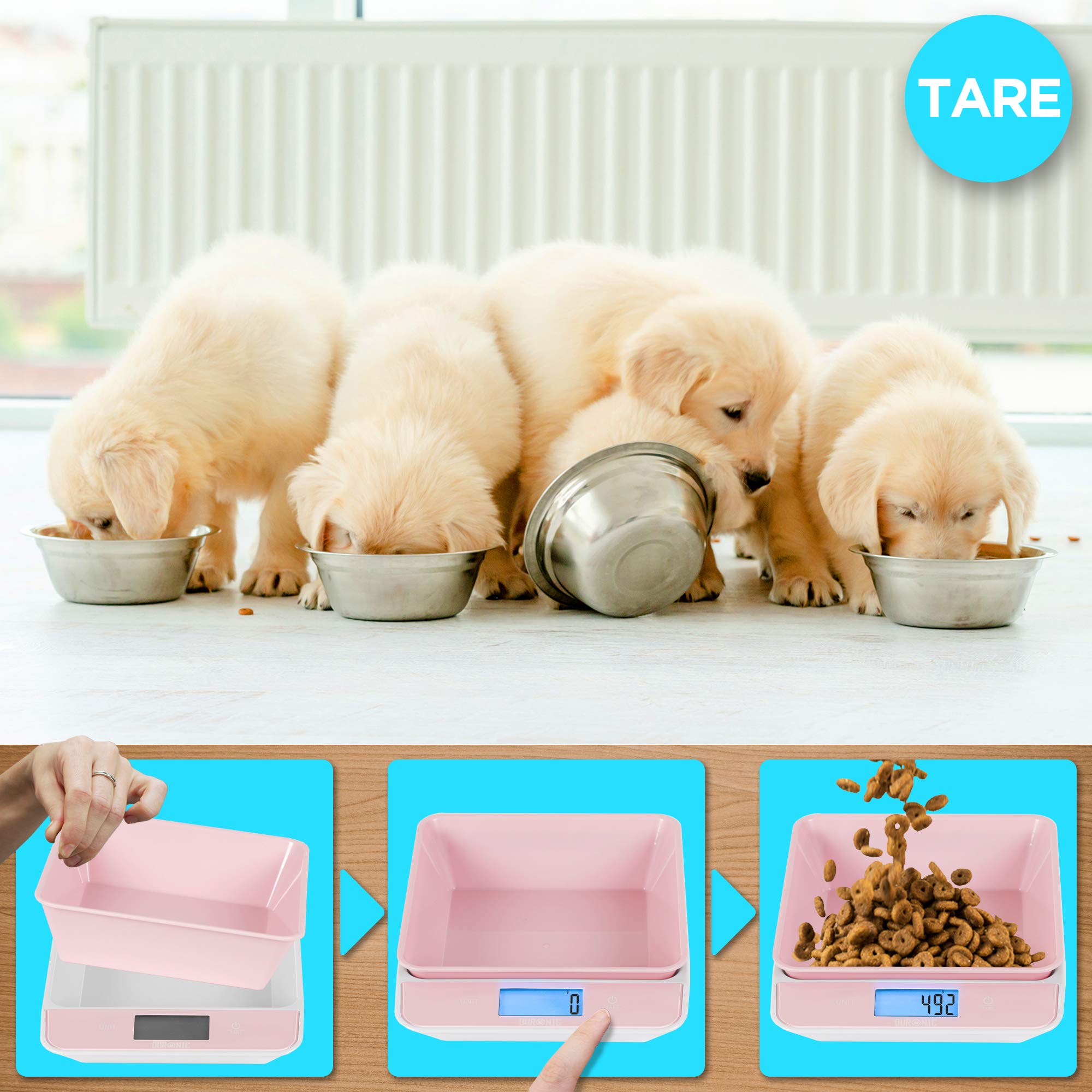 Zoomgoods Digital Kitchen Scales KS100 PK Electronic Kitchen Scale with Bowl Measuring Weighing Scale Pink Baking Scale for Cooking Baking Mail Pet Food Measurement Baker Weight Scale, Tare LCD Display