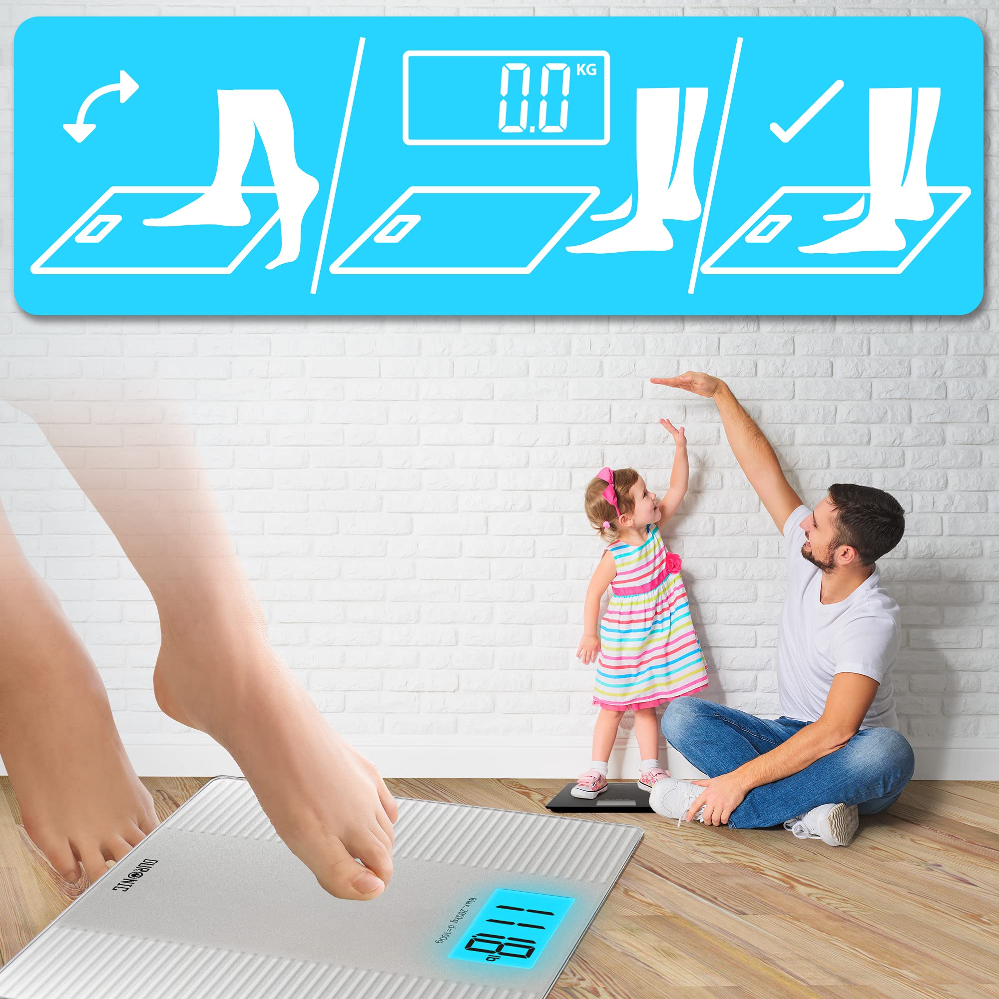 Zoomgoods Body Scales BS204 | Measures Body Weight in Kilograms, Pounds & Stones | Silver Non-Slip Design | Step-On Activation Bathroom Scales | Precision Sensors | XL Digital Display | 200kg Capacity