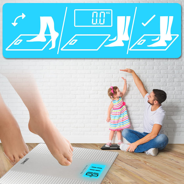 Zoomgoods Body Scales BS204 | Measures Body Weight in Kilograms, Pounds & Stones | Silver Non-Slip Design | Step-On Activation Bathroom Scales | Precision Sensors | XL Digital Display | 200kg Capacity